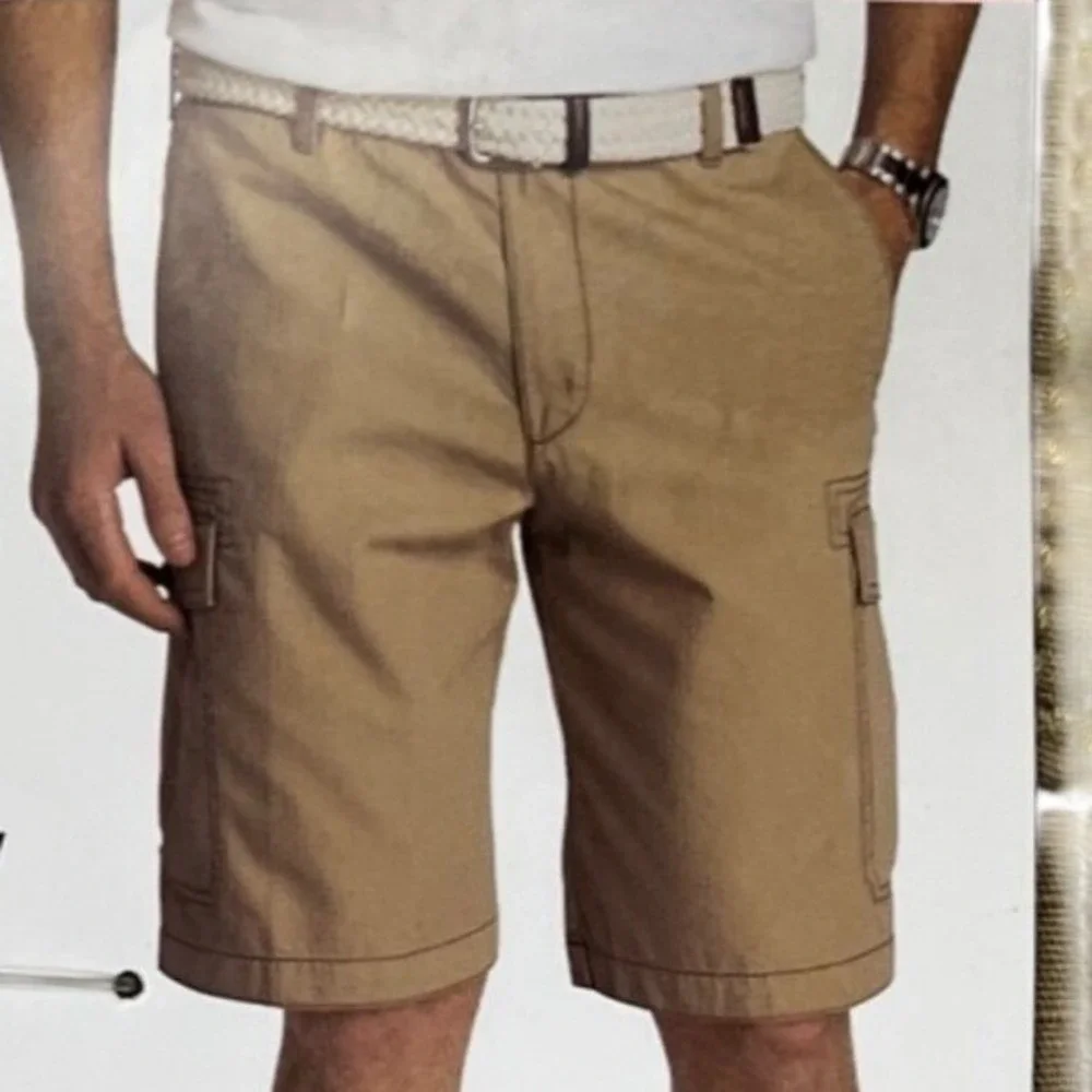 IZOD Saltwater Mens Cargo Shorts Khaki Tan Ripstop Cotton 40W 45CS182 NEW
